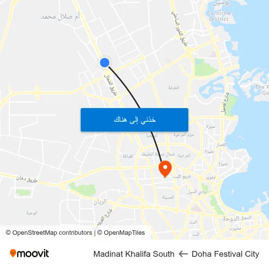 Doha Festival City to Madinat Khalifa South map