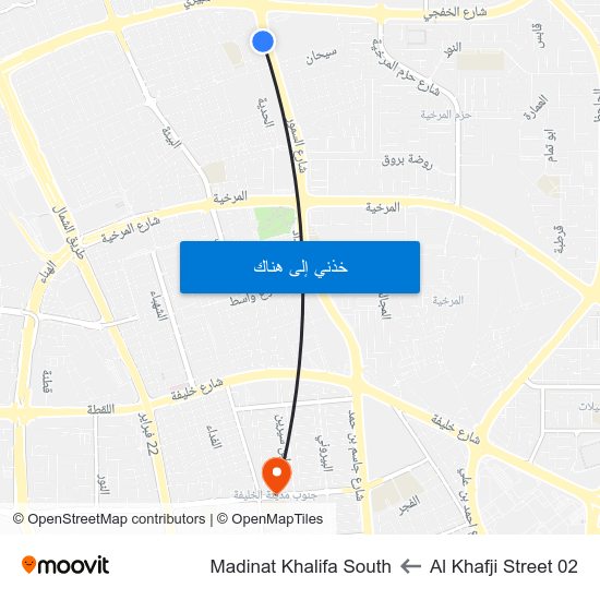 Al Khafji Street 02 to Madinat Khalifa South map