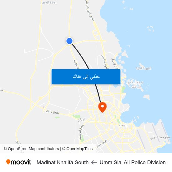 Umm Slal Ali Police Division to Madinat Khalifa South map