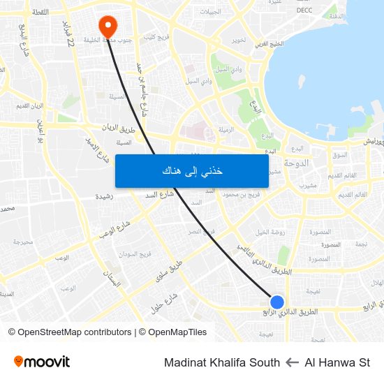 Al Hanwa St to Madinat Khalifa South map