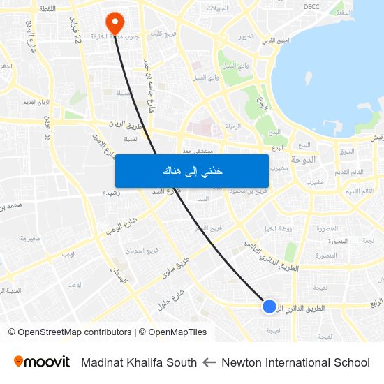 Newton International School to Madinat Khalifa South map