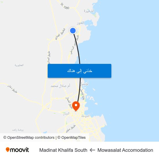Mowasalat Accomodation to Madinat Khalifa South map
