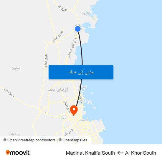 Al Khor South to Madinat Khalifa South map