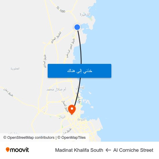 Al Corniche Street to Madinat Khalifa South map