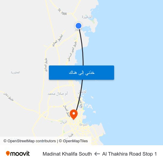 Al Thakhira Road Stop 1 to Madinat Khalifa South map