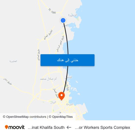 Al Khor Workers Sports Complex to Madinat Khalifa South map