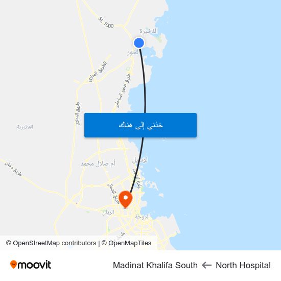 North Hospital to Madinat Khalifa South map