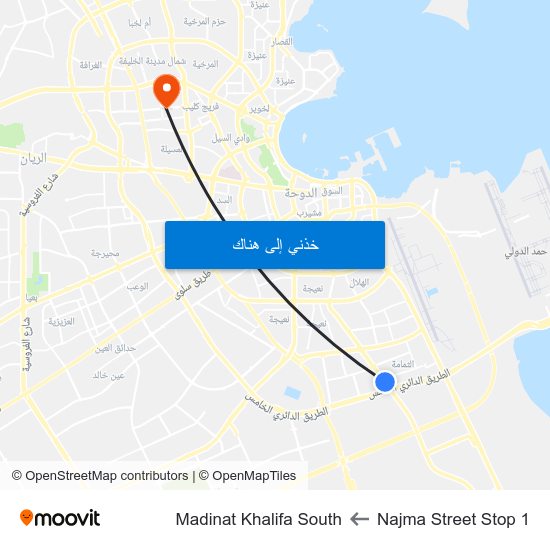 Najma Street Stop 1 to Madinat Khalifa South map