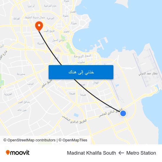 Metro Station to Madinat Khalifa South map