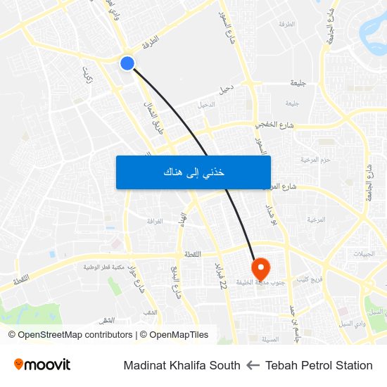 Tebah Petrol Station to Madinat Khalifa South map