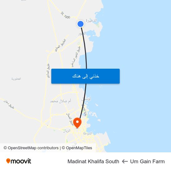 Um Gain Farm to Madinat Khalifa South map
