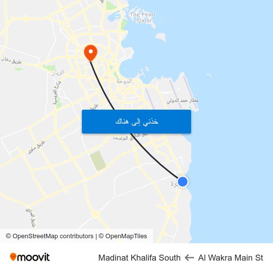 Al Wakra Main St to Madinat Khalifa South map