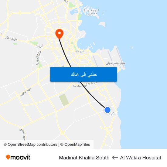 Al Wakra Hospital to Madinat Khalifa South map