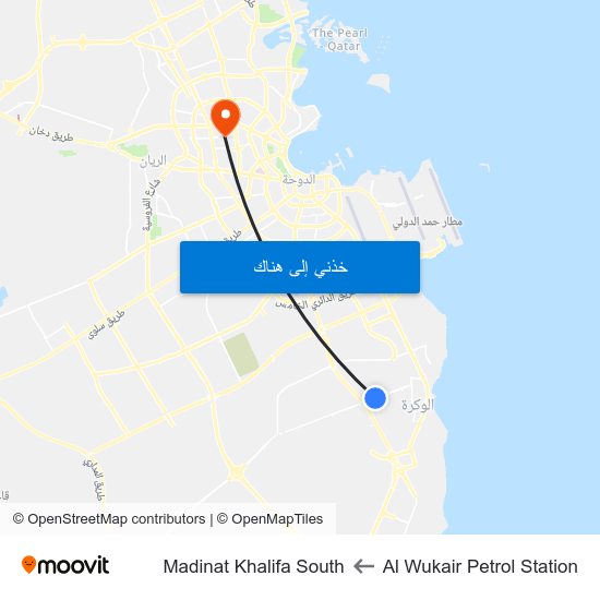 Al Wukair Petrol Station to Madinat Khalifa South map