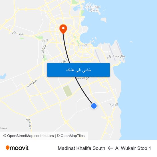 Al Wukair Stop 1 to Madinat Khalifa South map