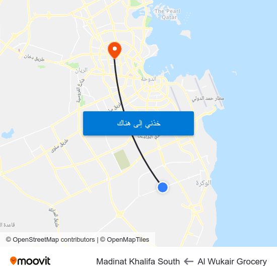 Al Wukair Grocery to Madinat Khalifa South map