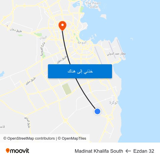 Ezdan 32 to Madinat Khalifa South map