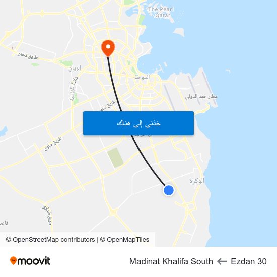 Ezdan 30 to Madinat Khalifa South map