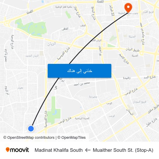 Muaither South St. (Stop-A) to Madinat Khalifa South map