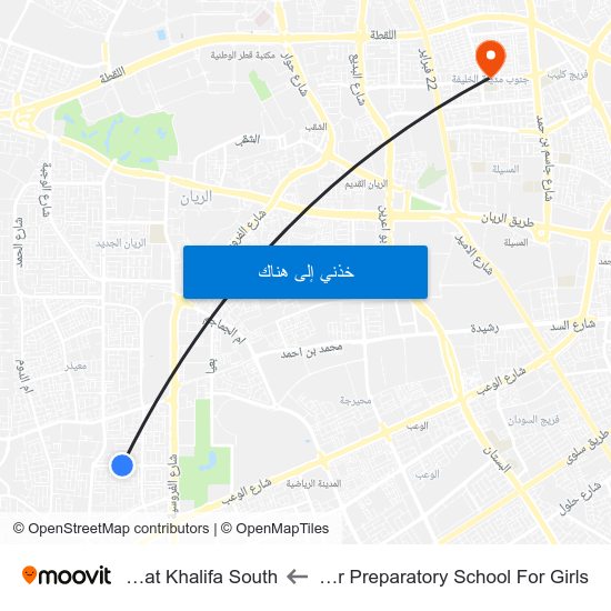 Muaither Preparatory School For Girls to Madinat Khalifa South map