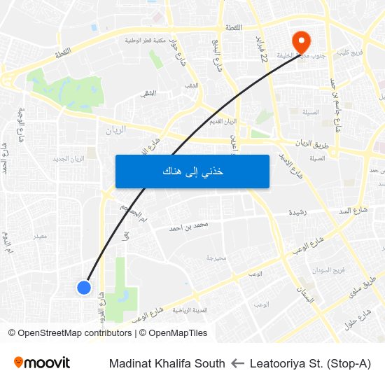 Leatooriya St. (Stop-A) to Madinat Khalifa South map