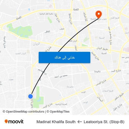 Leatooriya St. (Stop-B) to Madinat Khalifa South map