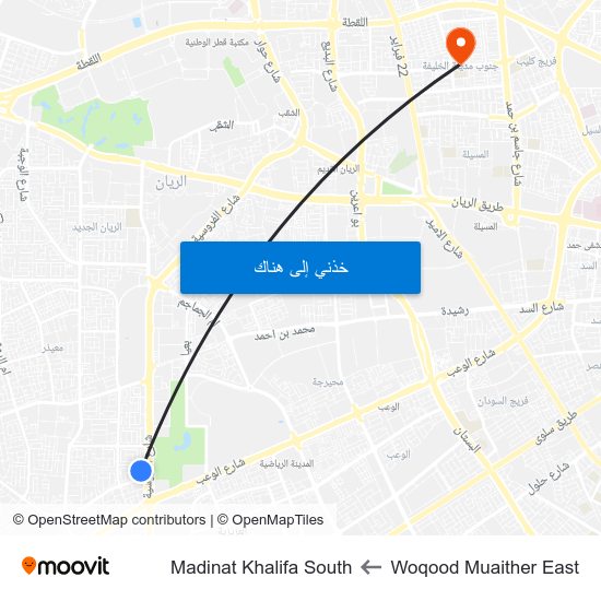 Woqood Muaither East to Madinat Khalifa South map