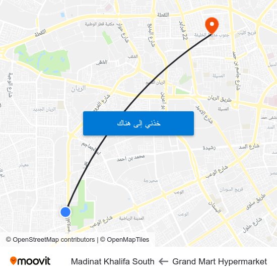 Grand Mart Hypermarket to Madinat Khalifa South map