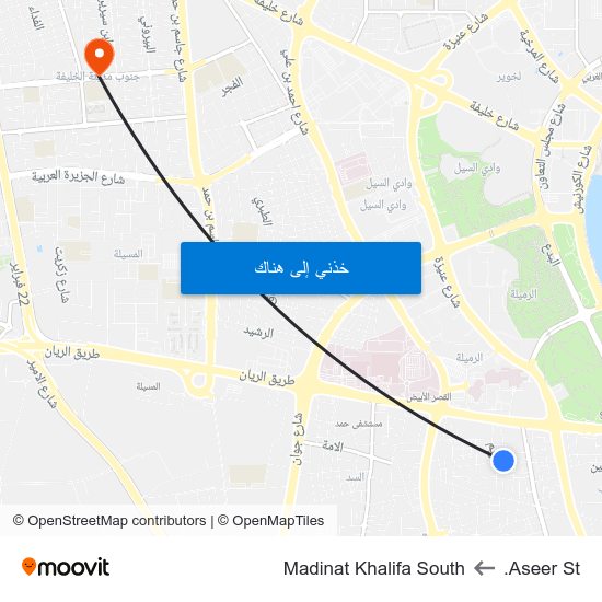 Aseer St. to Madinat Khalifa South map