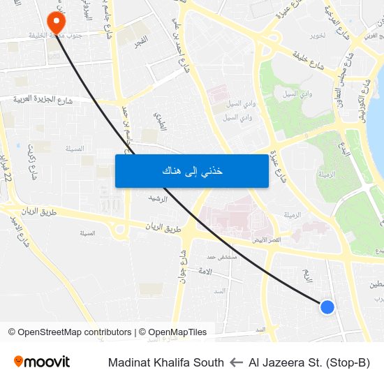 Al Jazeera St. (Stop-B) to Madinat Khalifa South map