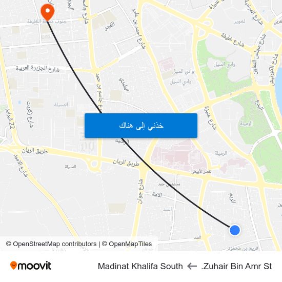 Zuhair Bin Amr St. to Madinat Khalifa South map