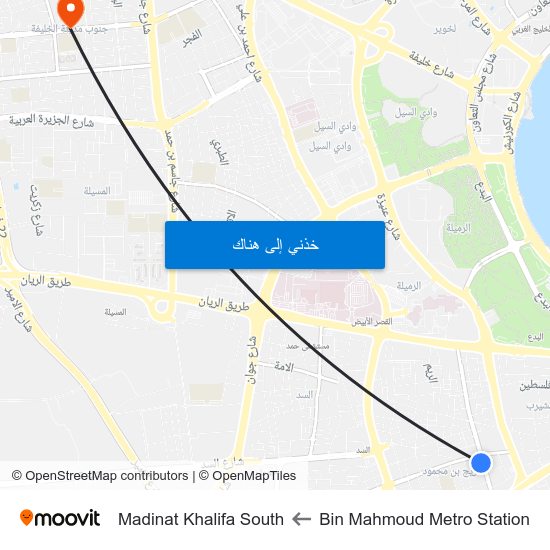 Bin Mahmoud Metro Station to Madinat Khalifa South map