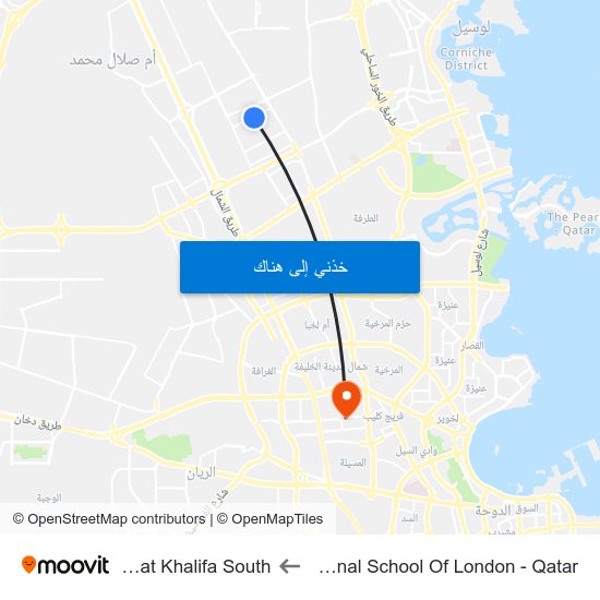 International School Of London - Qatar to Madinat Khalifa South map