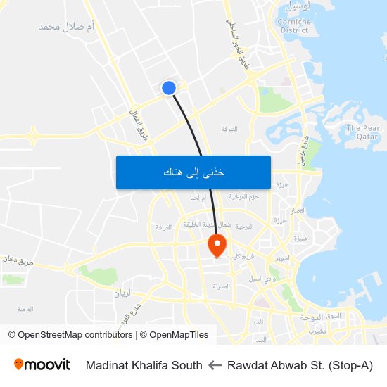 Rawdat Abwab St. (Stop-A) to Madinat Khalifa South map