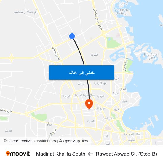 Rawdat Abwab St. (Stop-B) to Madinat Khalifa South map