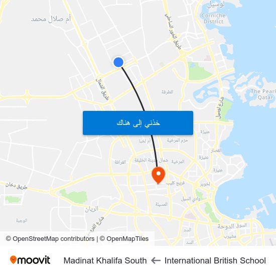 International British School to Madinat Khalifa South map