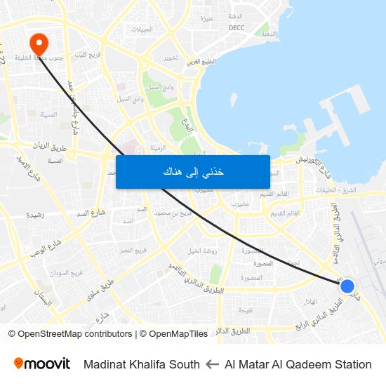 Al Matar Al Qadeem Station to Madinat Khalifa South map