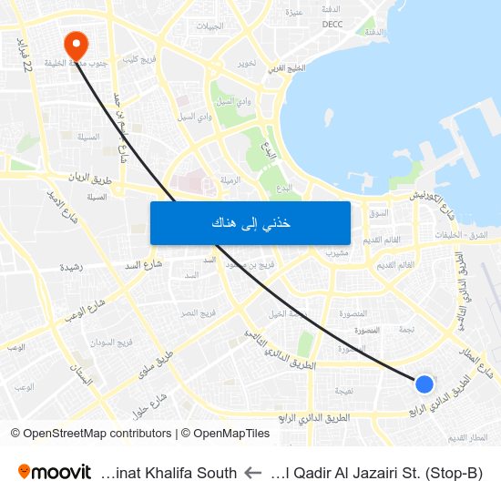 Abdul Qadir Al Jazairi St. (Stop-B) to Madinat Khalifa South map