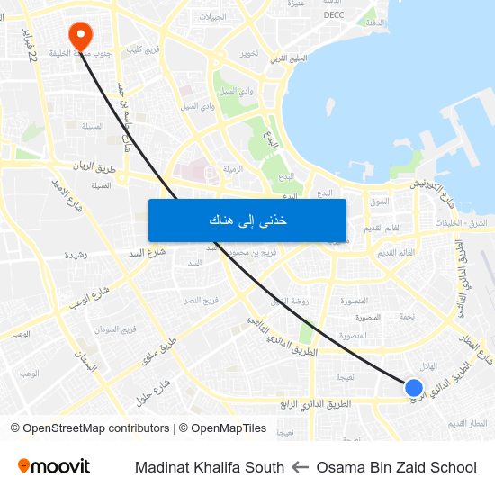 Osama Bin Zaid School to Madinat Khalifa South map