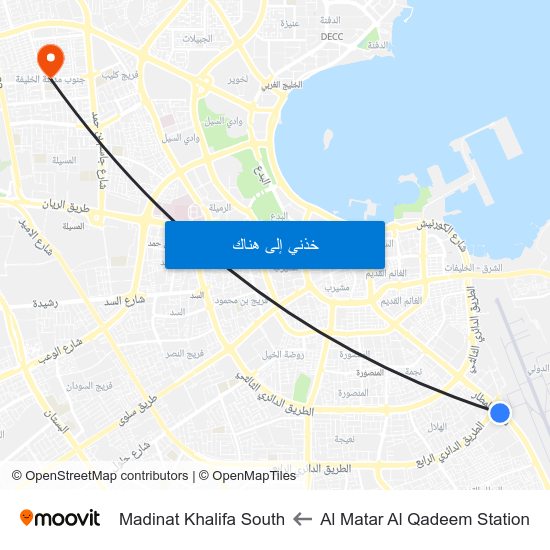 Al Matar Al Qadeem Station to Madinat Khalifa South map