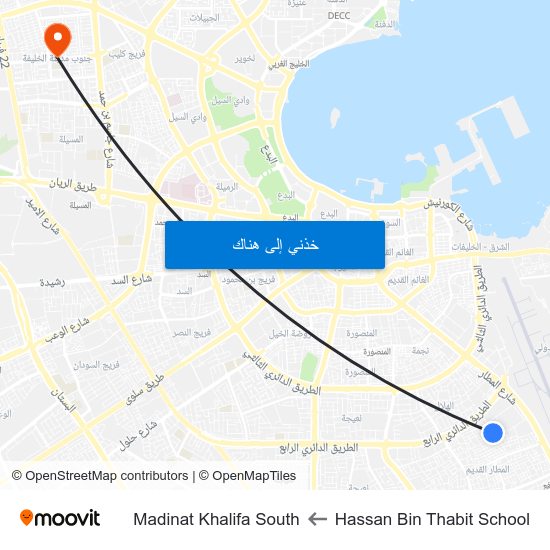 Hassan Bin Thabit School to Madinat Khalifa South map