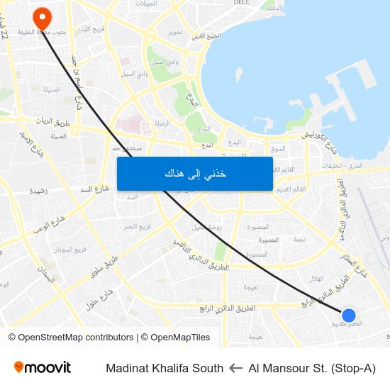 Al Mansour St. (Stop-A) to Madinat Khalifa South map