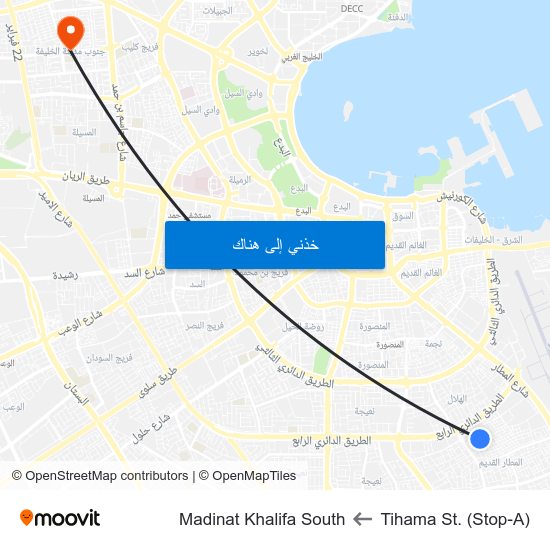 Tihama St. (Stop-A) to Madinat Khalifa South map