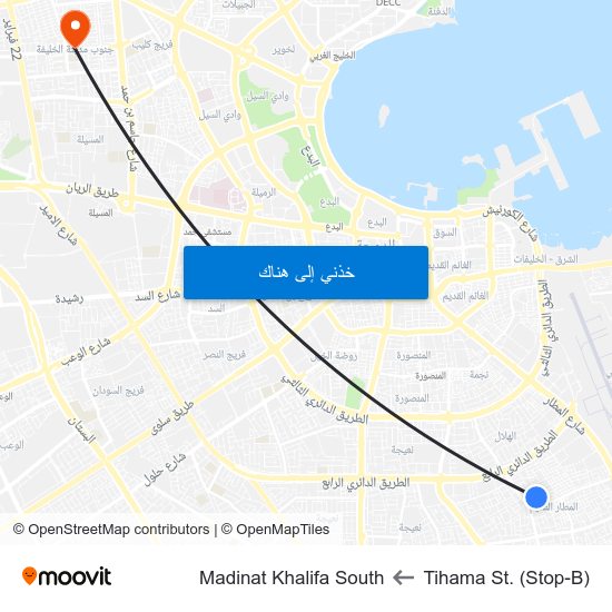 Tihama St. (Stop-B) to Madinat Khalifa South map