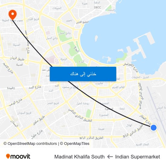 Indian Supermarket to Madinat Khalifa South map