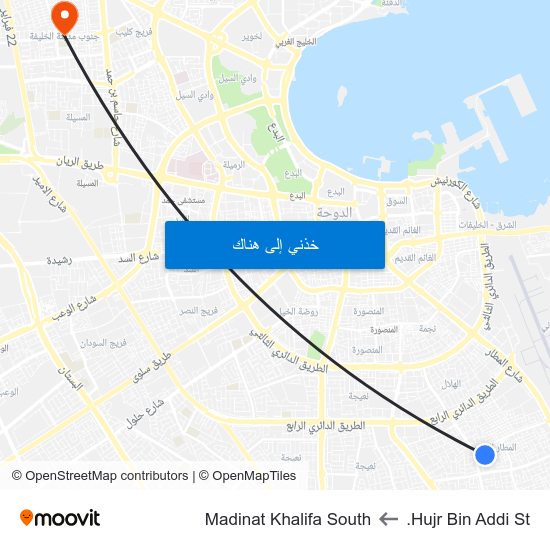 Hujr Bin Addi St. to Madinat Khalifa South map