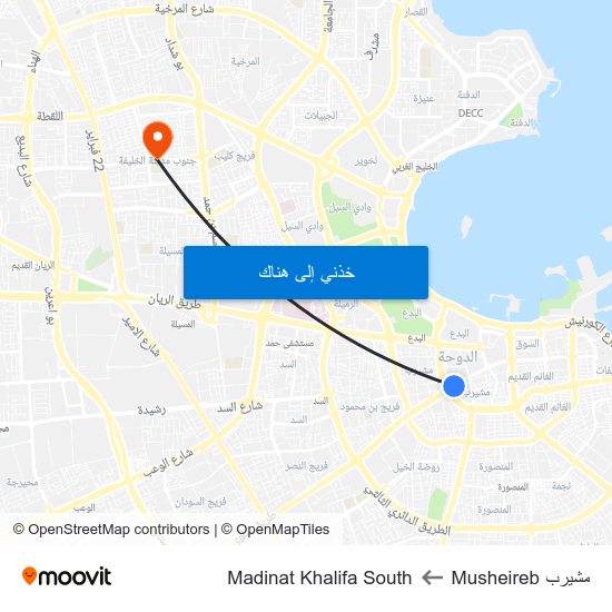 مشيرب Musheireb to Madinat Khalifa South map