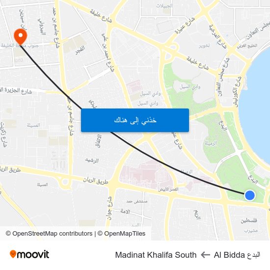 البدع Al Bidda to Madinat Khalifa South map