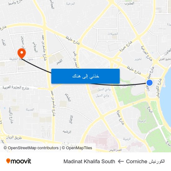 الكورنيش Corniche to Madinat Khalifa South map