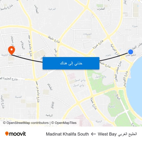 الخليج الغربي West Bay to Madinat Khalifa South map